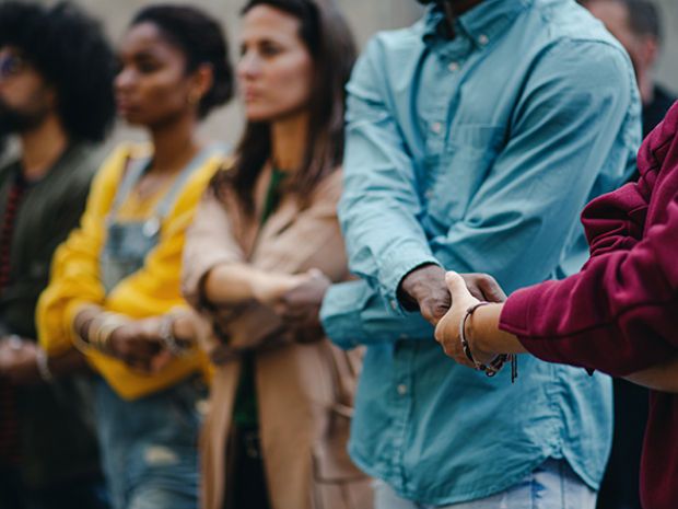 Portrait of group of people activists protesting on streets, women march and demonstration concept.